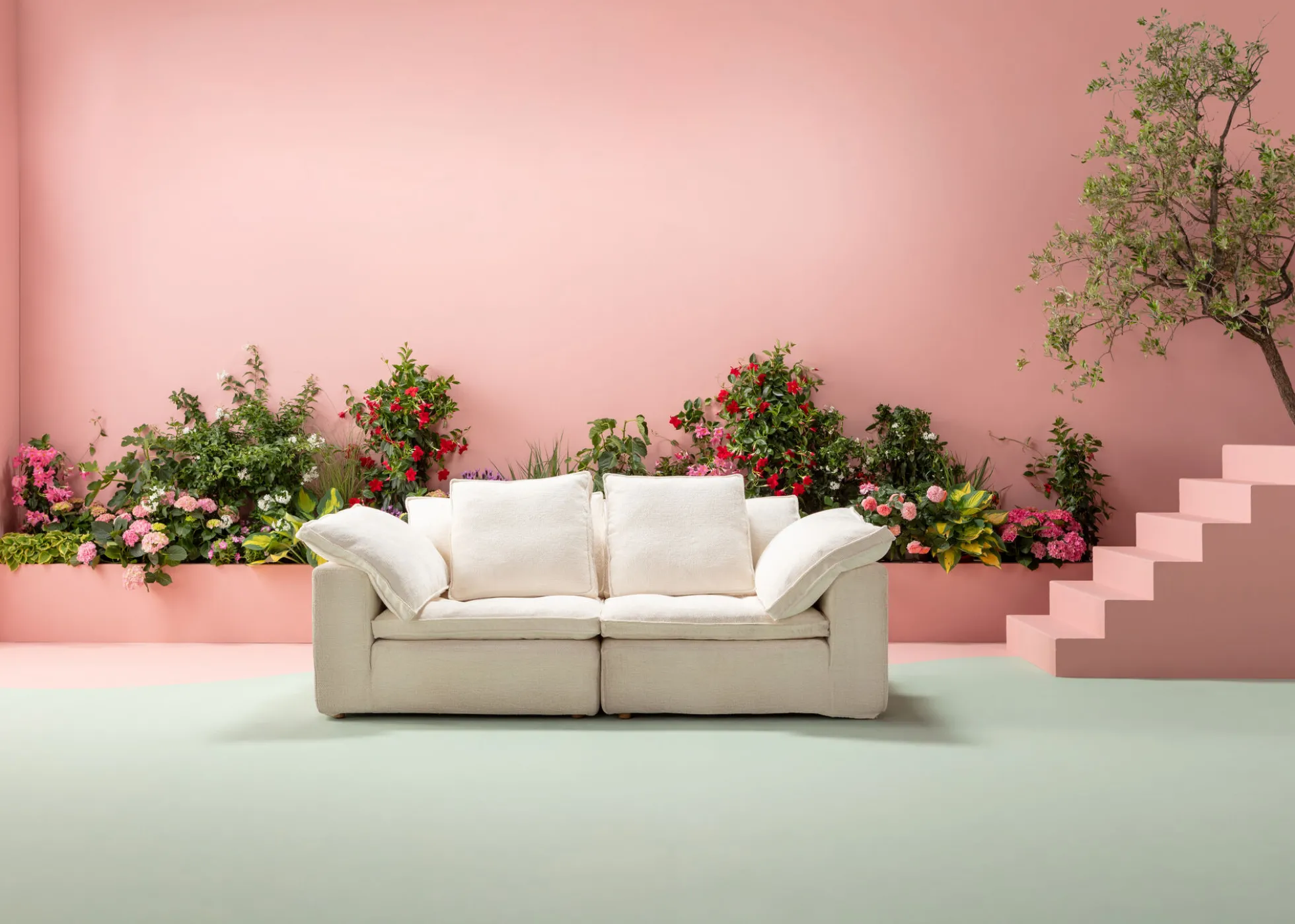 Sofa 3-osobowa skandynawska biała z poduszkami 230 cm