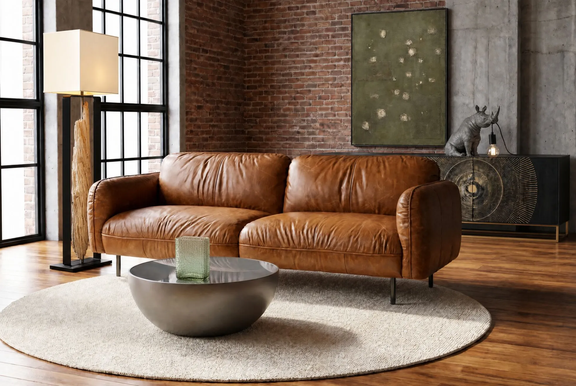 Sofa 3-osobowa skóra semianilinowa brązowa 226 cm