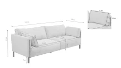 Sofa 3-os. tapicerowana w kolorze szarym nogi stal czarne 233 cm