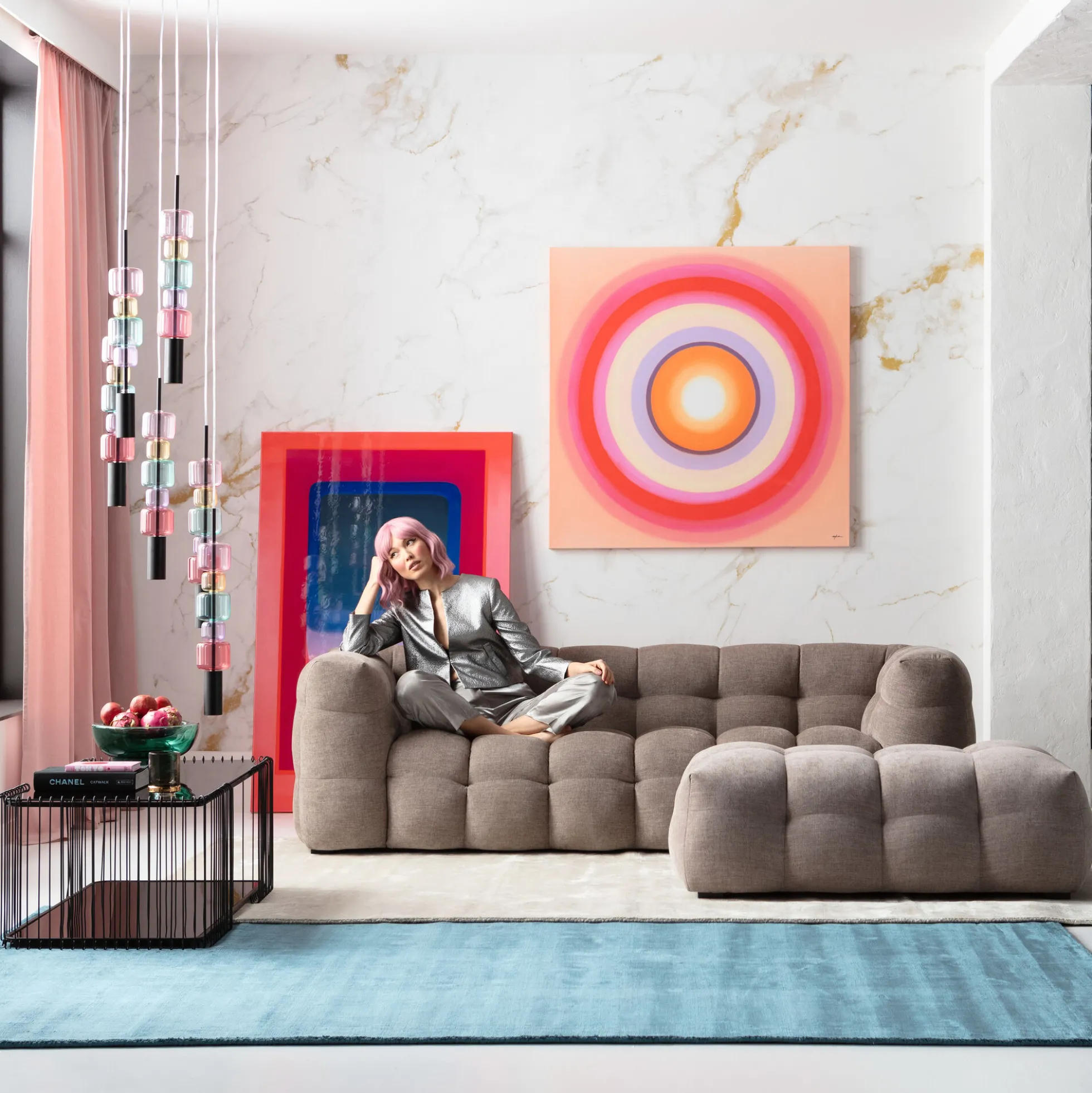 Sofa pikowana 3-osobowa jasnobrązowa 240 cm