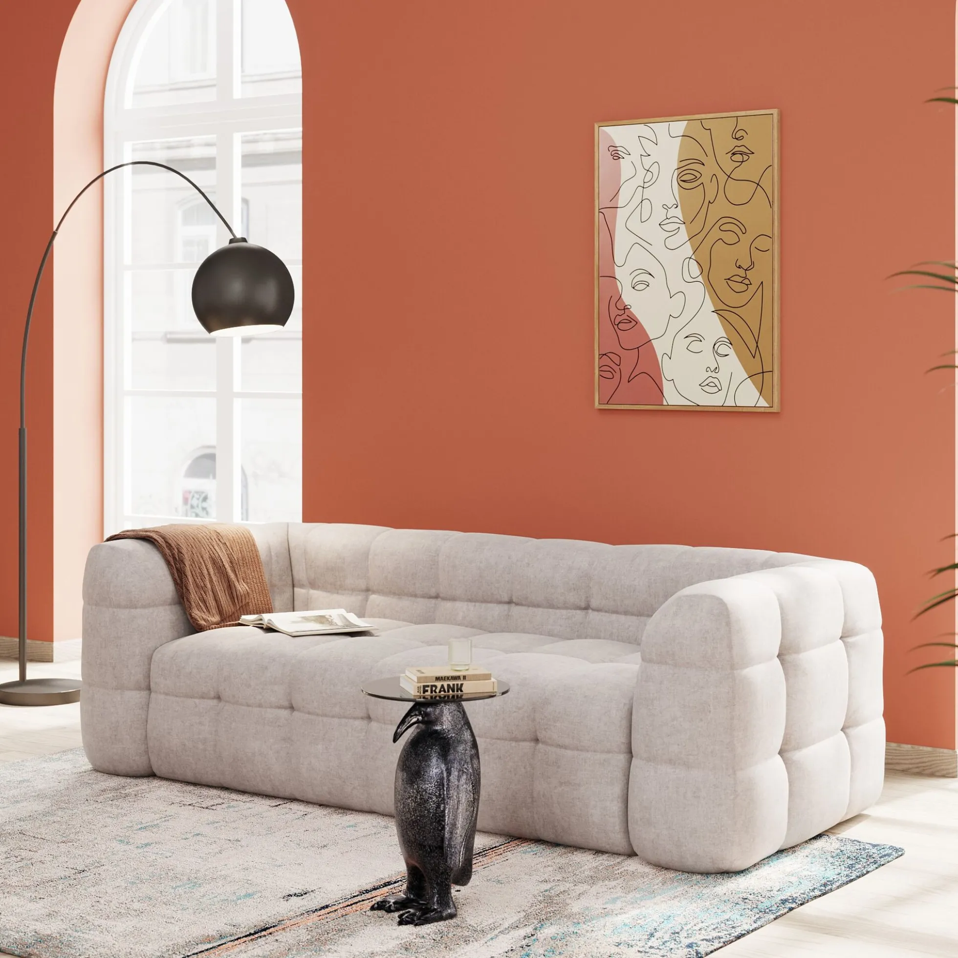 Sofa pikowana 3-osobowa kremowa 240 cm