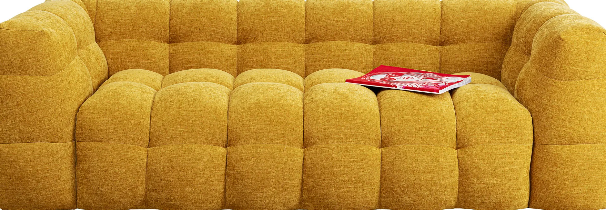 Sofa pikowana 3-osobowa żółta 240 cm