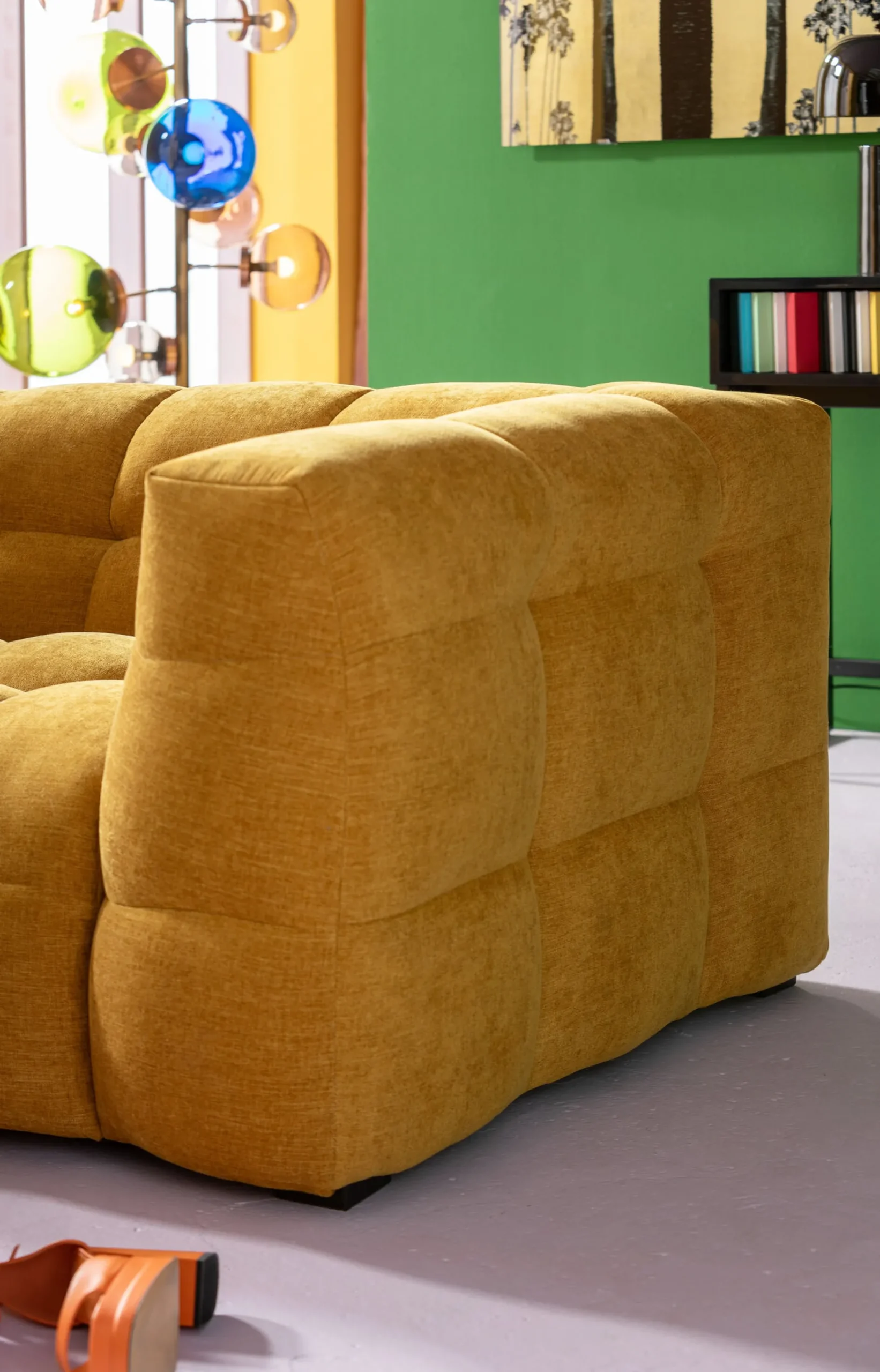 Sofa pikowana 3-osobowa żółta 240 cm