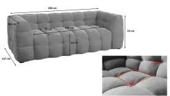 Sofa pikowana 3-osobowa żółta 240 cm