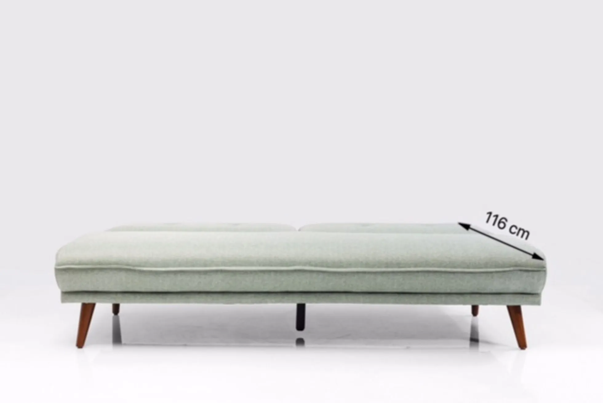 Sofa rozkładana z podłokietnikami 222x86 cm jasnozielona na brązowych nóżkach