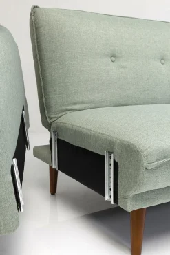Sofa rozkładana z podłokietnikami 222x86 cm jasnozielona na brązowych nóżkach