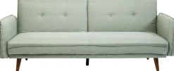 Sofa rozkładana z podłokietnikami 222x86 cm jasnozielona na brązowych nóżkach