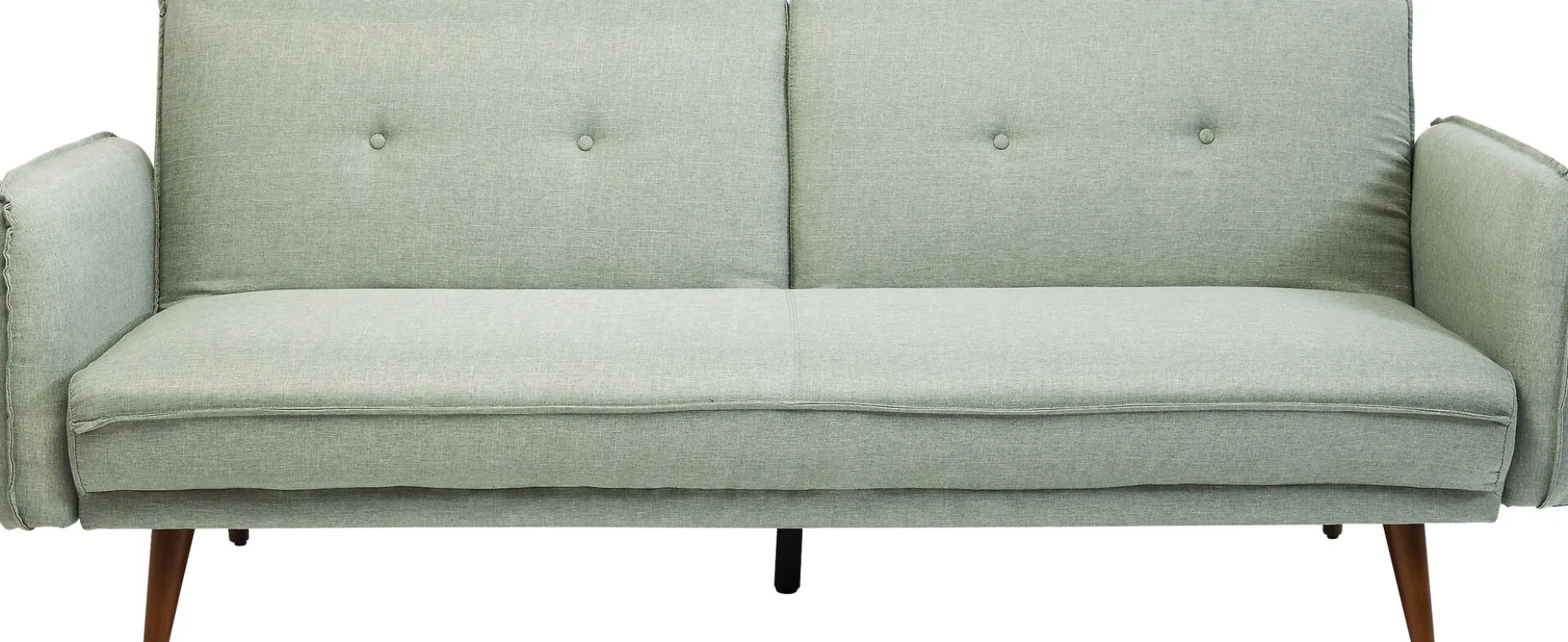 Sofa rozkładana z podłokietnikami 222x86 cm jasnozielona na brązowych nóżkach