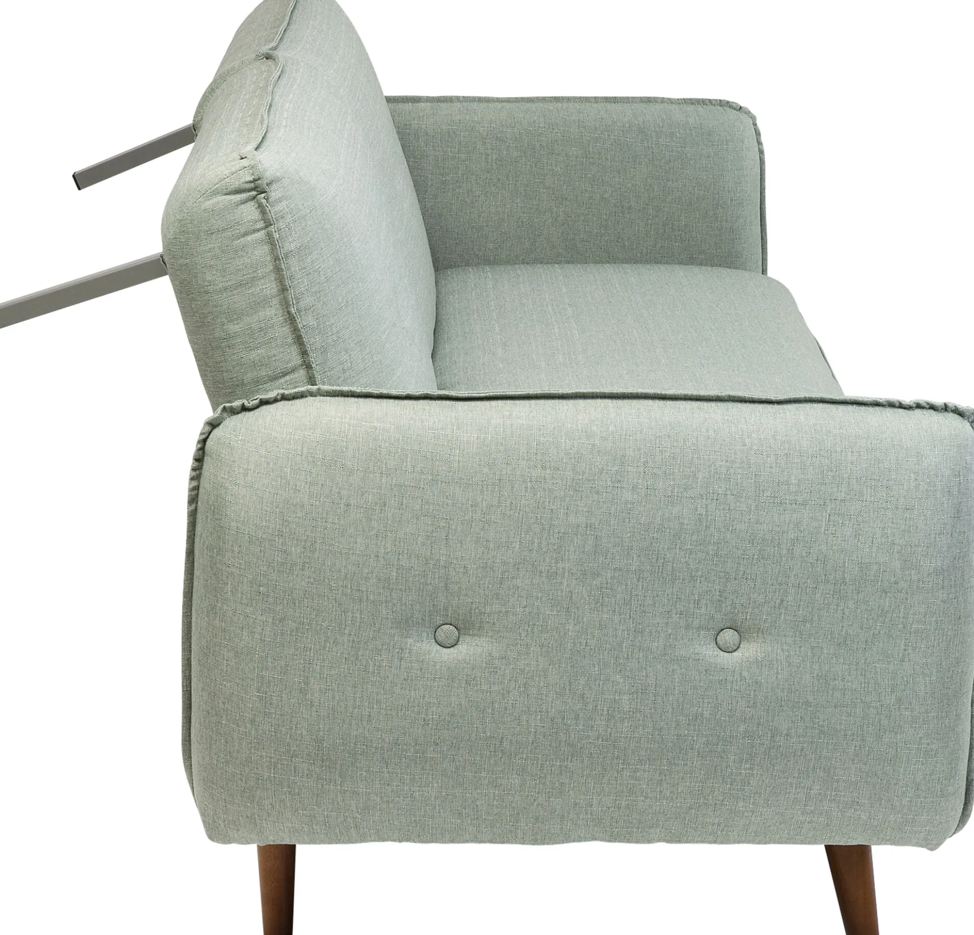 Sofa rozkładana z podłokietnikami 222x86 cm jasnozielona na brązowych nóżkach