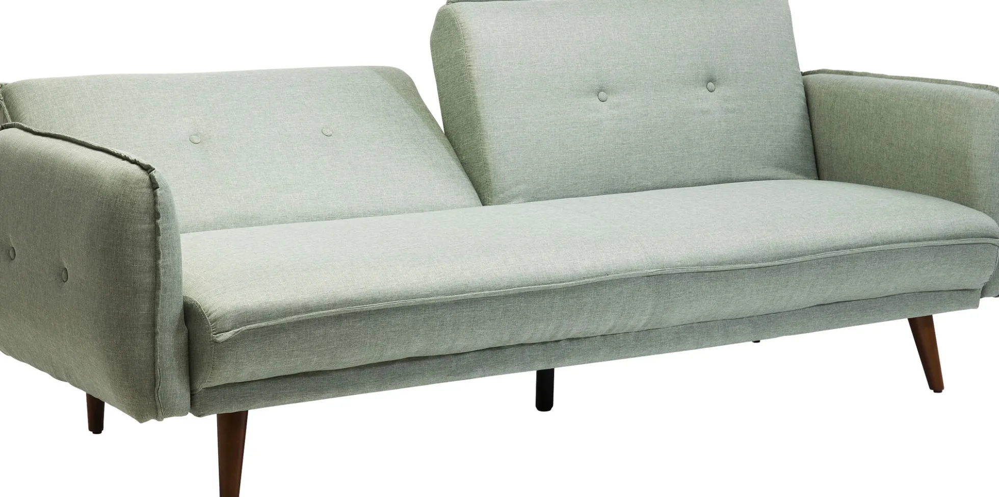 Sofa rozkładana z podłokietnikami 222x86 cm jasnozielona na brązowych nóżkach