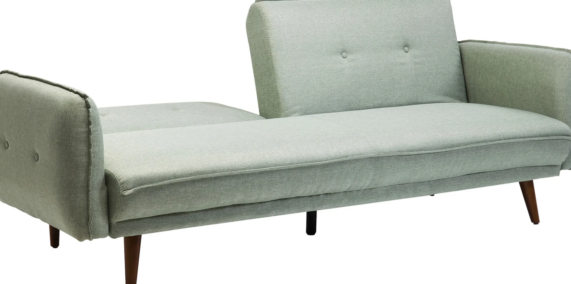 Sofa rozkładana z podłokietnikami 222x86 cm jasnozielona na brązowych nóżkach