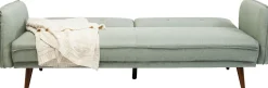 Sofa rozkładana z podłokietnikami 222x86 cm jasnozielona na brązowych nóżkach