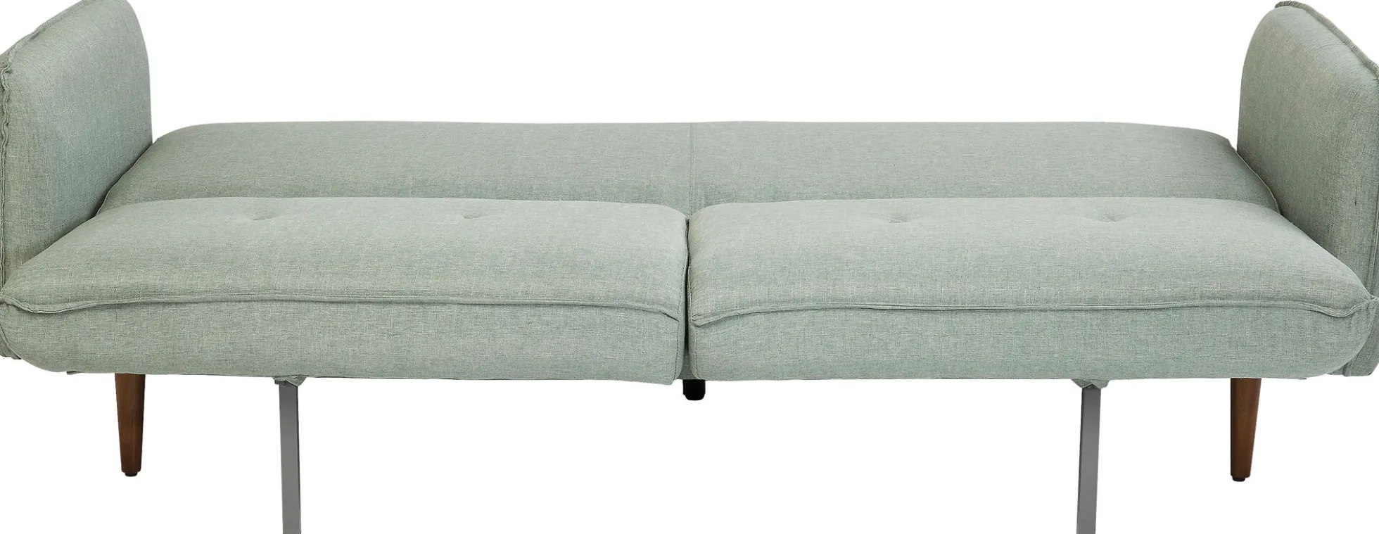 Sofa rozkładana z podłokietnikami 222x86 cm jasnozielona na brązowych nóżkach