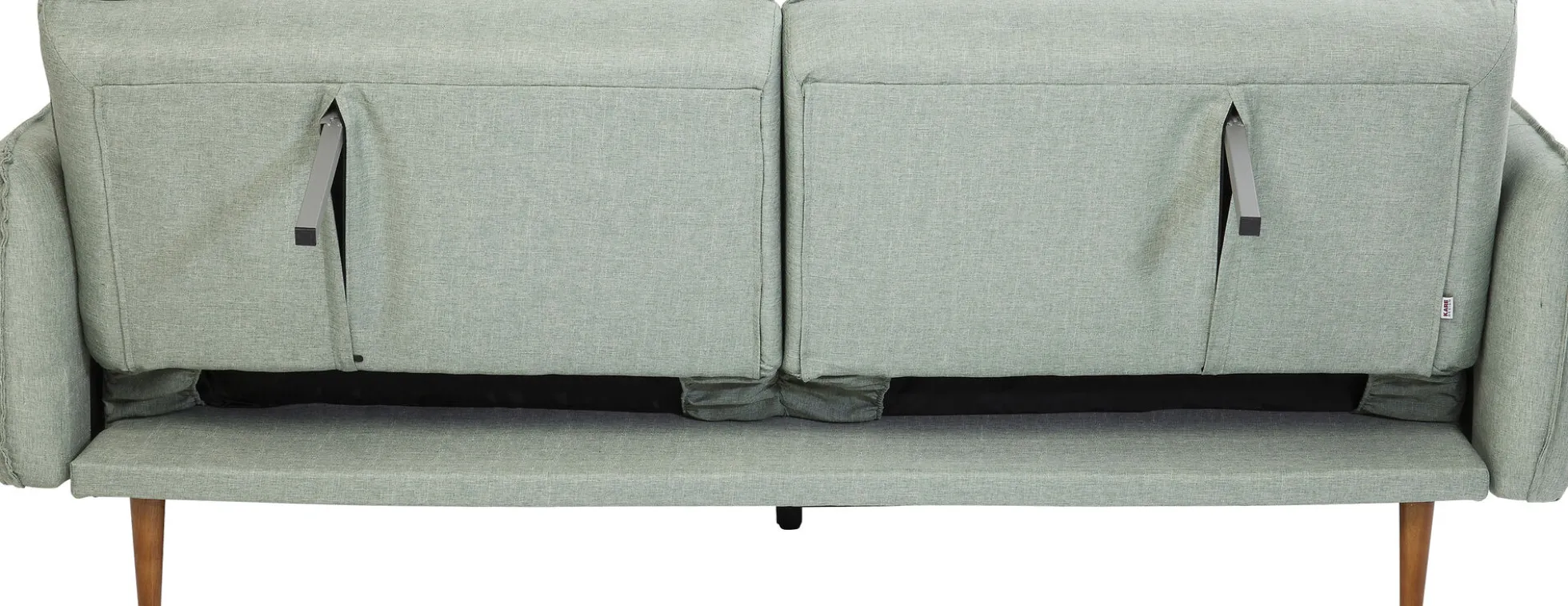Sofa rozkładana z podłokietnikami 222x86 cm jasnozielona na brązowych nóżkach