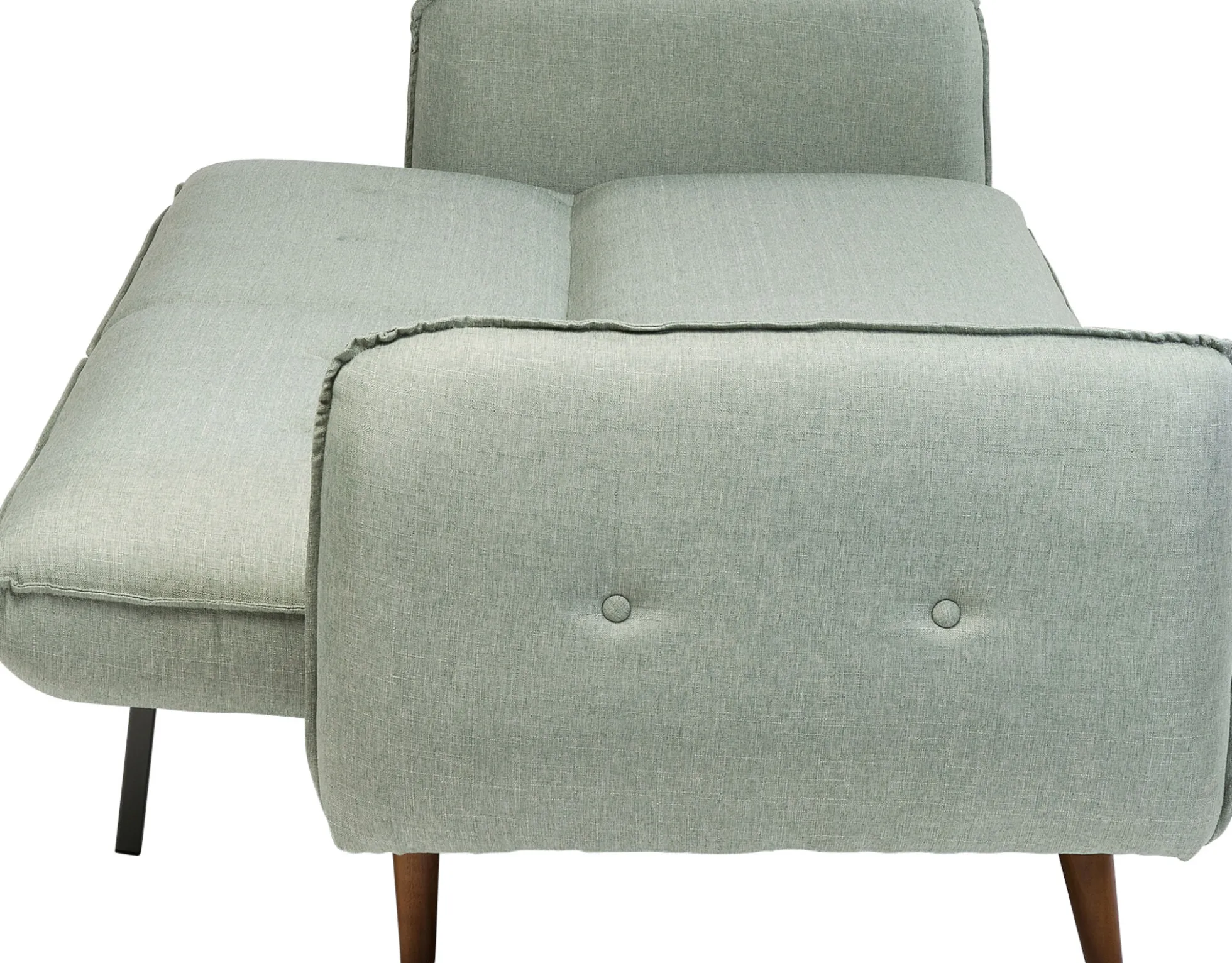 Sofa rozkładana z podłokietnikami 222x86 cm jasnozielona na brązowych nóżkach