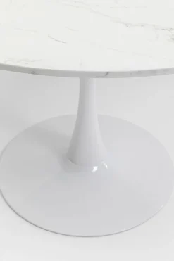 Stół do jadalni biały blat MDF imitacja marmuru noga biała stalowa Ø110 cm