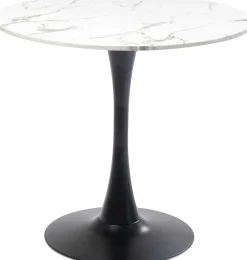 Stół do jadalni biały blat MDF imitacja marmuru noga czarna stalowa Ø80 cm
