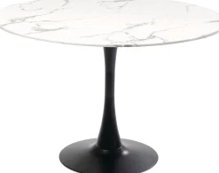 Stół do jadalni biały blat MDF imitacja marmuru noga czarna stalowa Ø110 cm