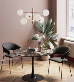 Stół do jadalni czarny blat MDF imitacja marmuru Ø110 cm