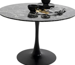 Stół do jadalni czarny blat MDF imitacja marmuru Ø110 cm