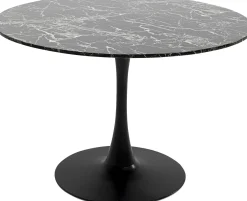 Stół do jadalni czarny blat MDF imitacja marmuru Ø110 cm