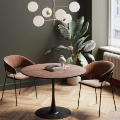 Stół loft w okleinie orzech włoski noga czarna Ø110 cm