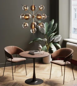 Stół loft w okleinie orzech włoski noga czarna Ø80 cm