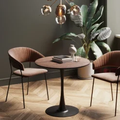 Stół loft w okleinie orzech włoski noga czarna Ø80 cm