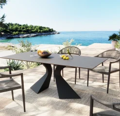 Stół ogrodowy czarny blat ceramika nogi aluminium 180x90 cm