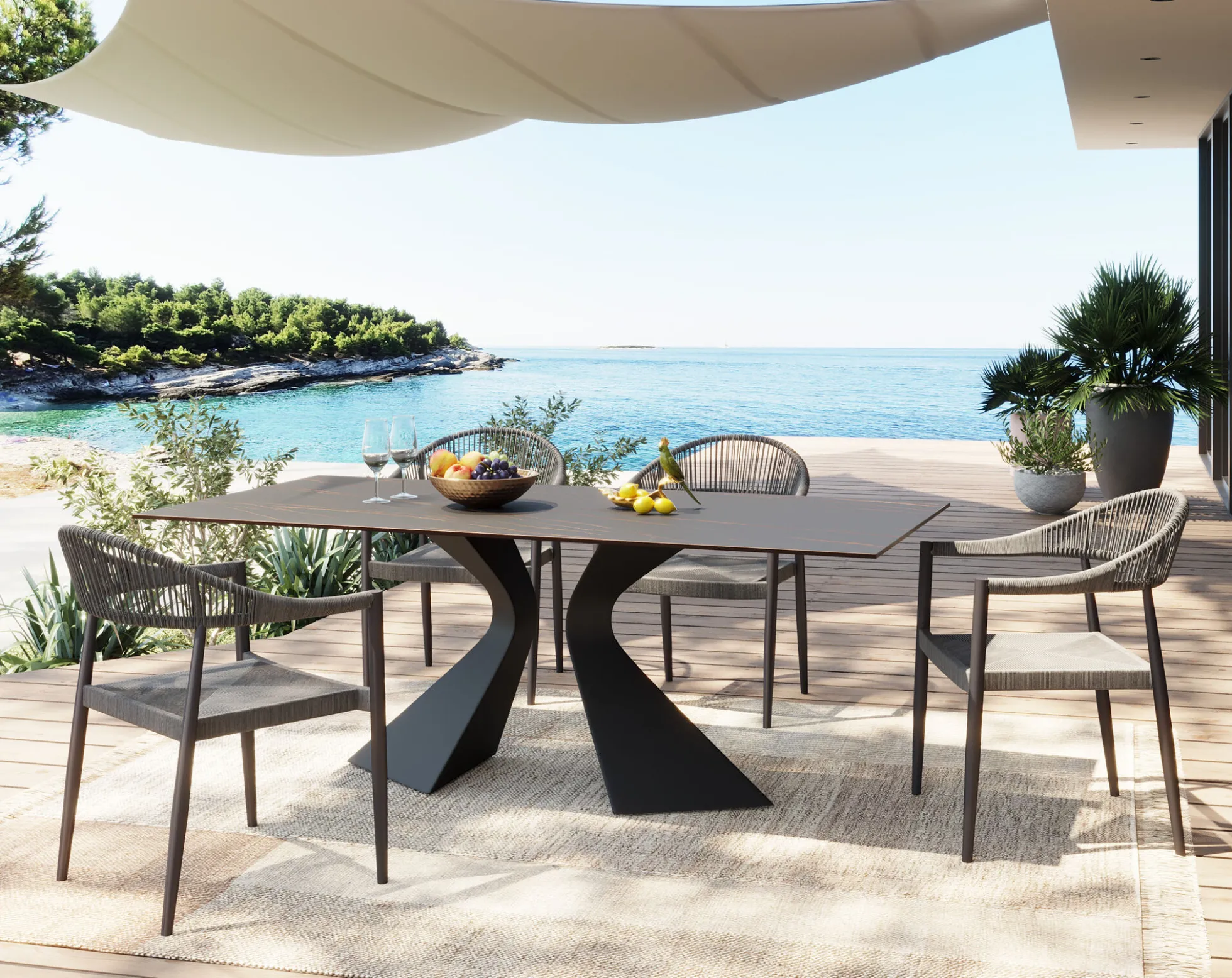 Stół ogrodowy czarny blat ceramika nogi aluminium 180x90 cm