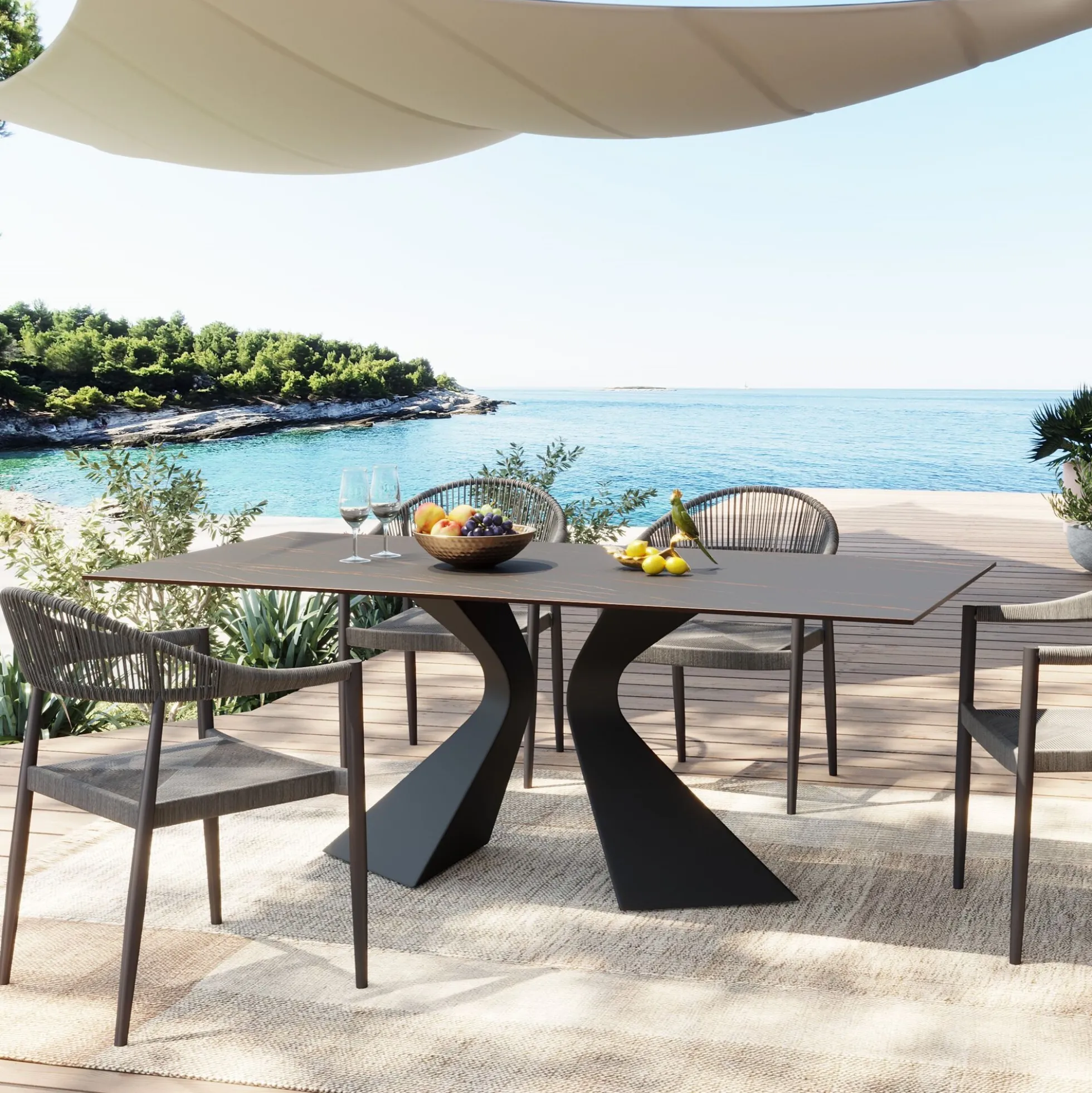Stół ogrodowy czarny blat ceramika nogi aluminium 180x90 cm