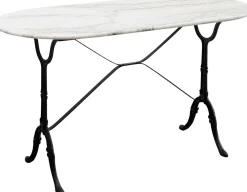 Stół ogrodowy z białym marmurowym blatem nogi czarne stalowe 120x60 cm