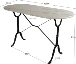 Stół ogrodowy z białym marmurowym blatem nogi czarne stalowe 120x60 cm