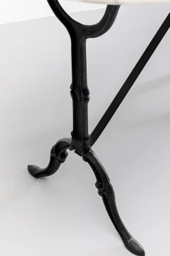Stół ogrodowy z białym marmurowym blatem nogi czarne stalowe 120x60 cm