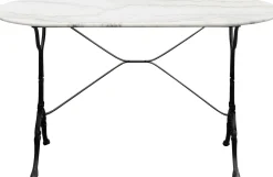 Stół ogrodowy z białym marmurowym blatem nogi czarne stalowe 120x60 cm