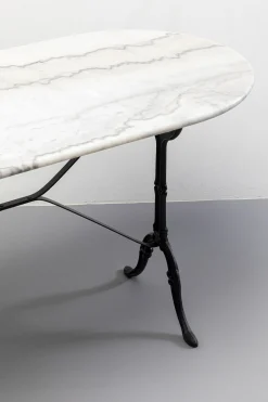 Stół ogrodowy z białym marmurowym blatem nogi czarne stalowe 120x60 cm
