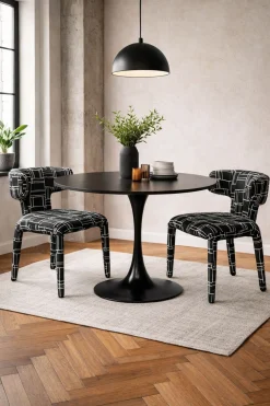 Stół okrągły blat ceramiczny czarny podstawa stalowa Ø120 cm