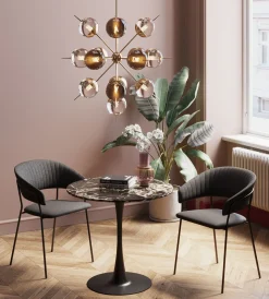 Stół okrągły blat MDF imitacja marmuru czarny Ø80 cm