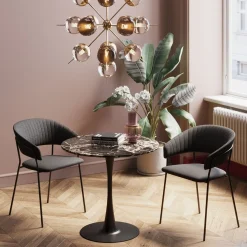 Stół okrągły blat MDF imitacja marmuru czarny Ø80 cm
