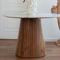 Stół okrągły marmur i drewno mango Ø115 cm