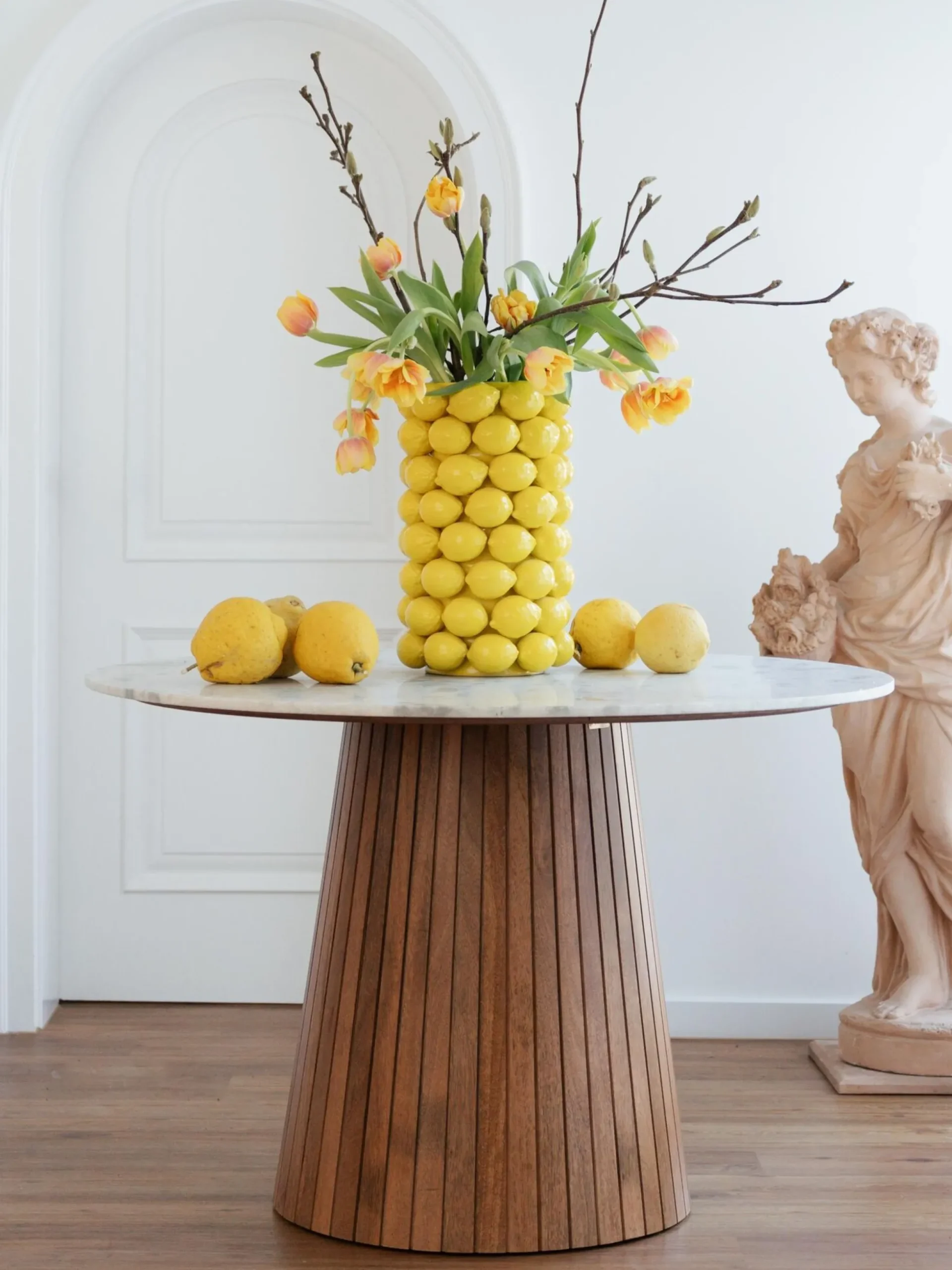 Stół okrągły marmur i drewno mango Ø115 cm