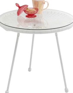 Stolik kawowy Acapulco Ø50 cm biały - blat szklany