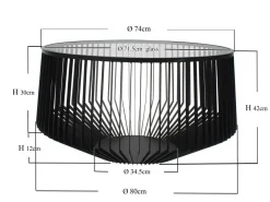 Stolik kawowy loft stal czarna i szkło transparentne Ø80 cm