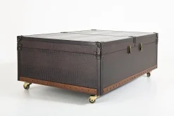 Stolik kawowy rozkładany Bar Colonial 120x75 cm brązowy ekoskóra