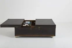 Stolik kawowy rozkładany Bar Colonial 120x75 cm brązowy ekoskóra