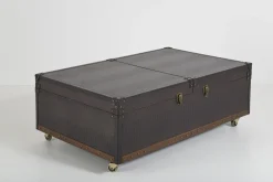 Stolik kawowy rozkładany Bar Colonial 120x75 cm brązowy ekoskóra