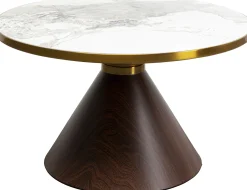 Stolik kawowy z ceramicznym blatem podstawa brązowa Ø70 cm