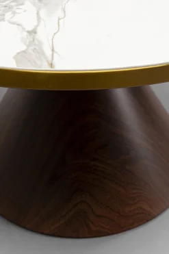 Stolik kawowy z ceramicznym blatem podstawa brązowa Ø70 cm