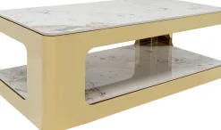 Stolik kawowy z półką biało-złoty ceramika i stal nierdzewna 130x70 cm