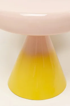 Stolik pomocniczy okrągły różowo-żółty stal emaliowana Ø42 cm